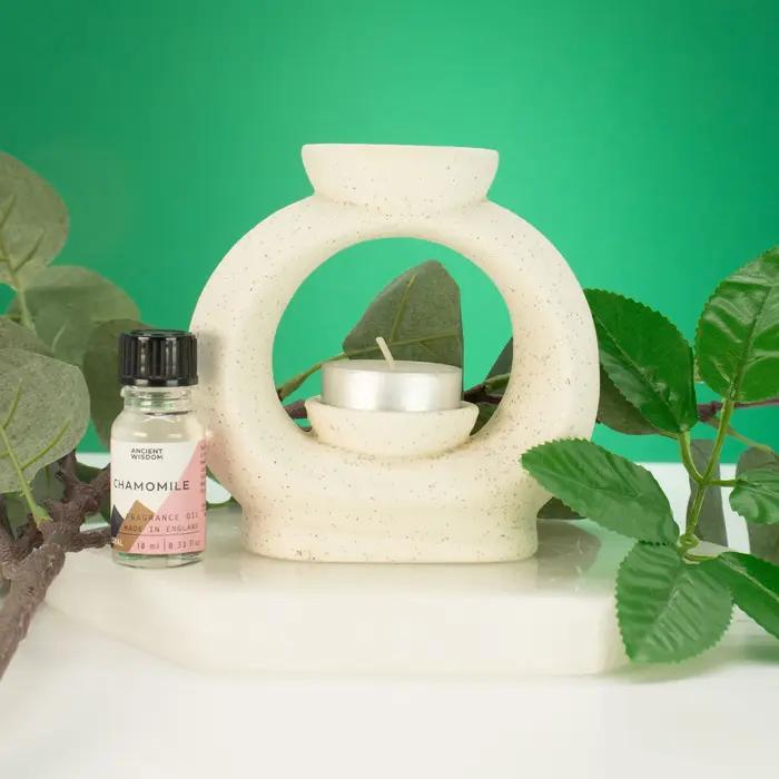 Ceramic Zen Oil Burner - Large Oval Pebble  - Speckled Off-White