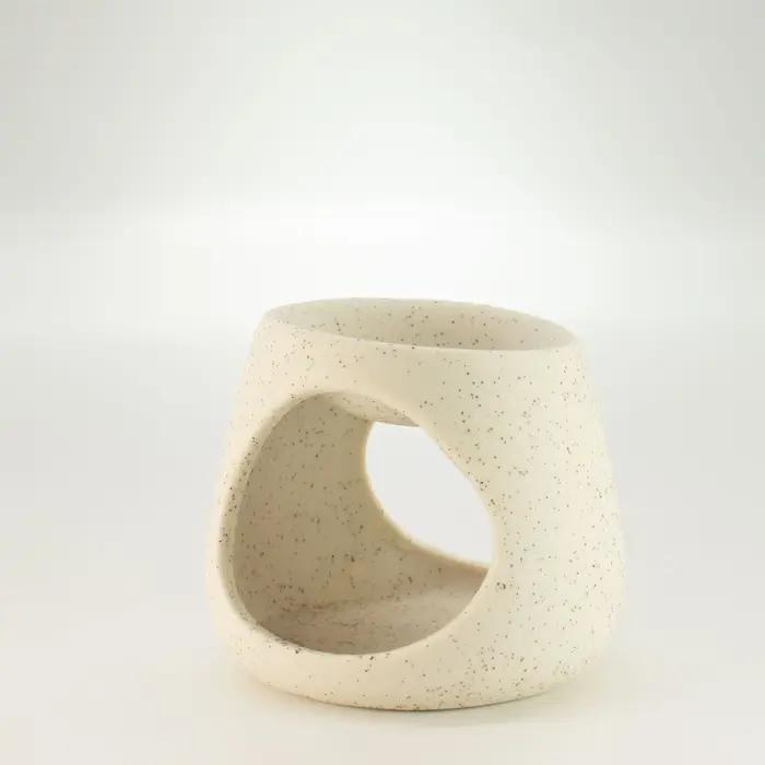 Ceramic Zen Oil Burner - Round Pebble - Speckled Off-White