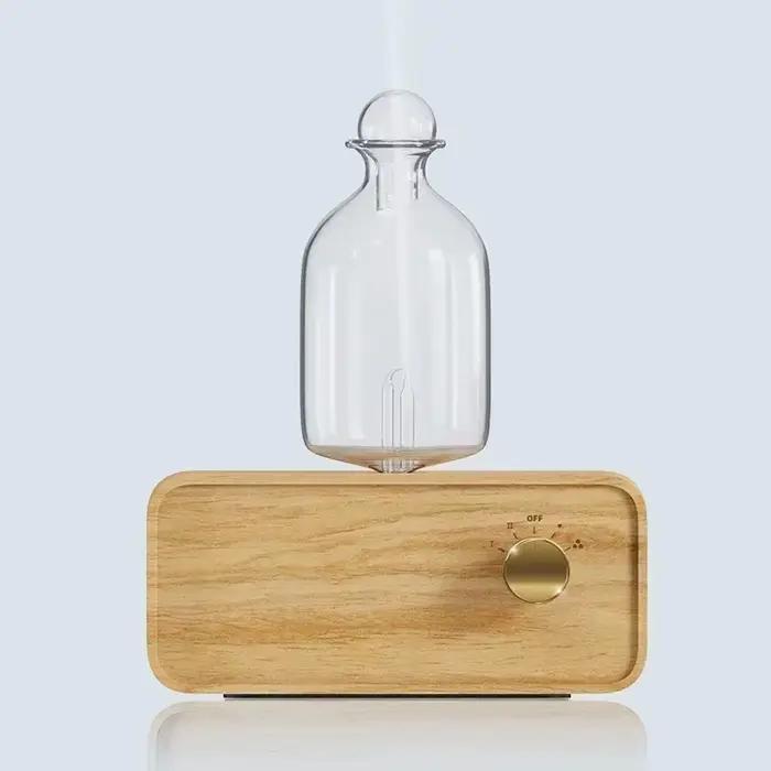 Diffuseur d'huile essentielle en verre, Base de Grain de bois, diffuseur d'arôme d'air 2600mAh, nébu