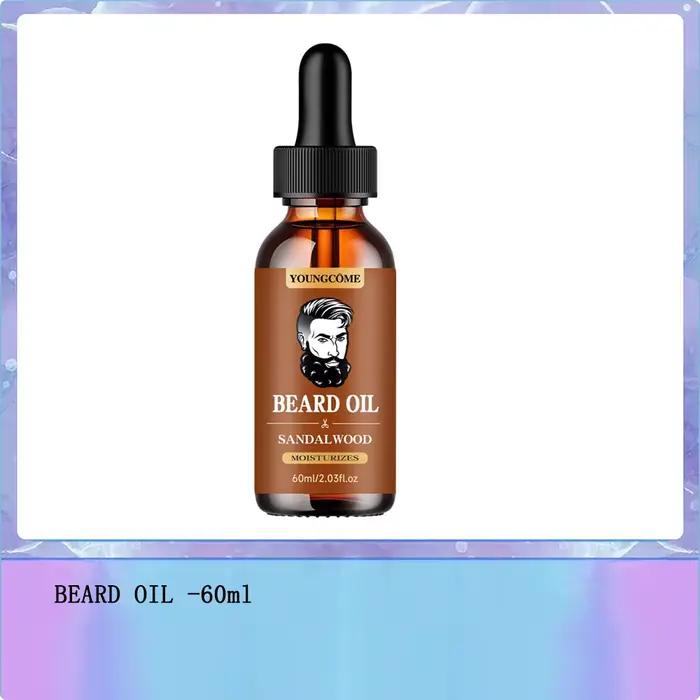 Huile de croissance de barbe bio et baume au bois de santal 1/2/4 Set-24H nourrissant, sans flocons,