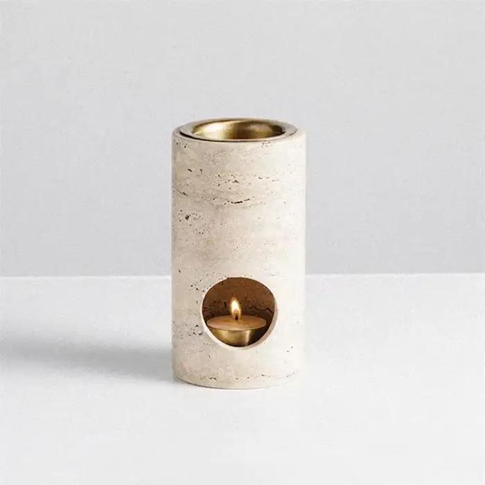 Diffuseur d'huiles essentielles en pierre de travertin beige turc personnalisé, vente en gros