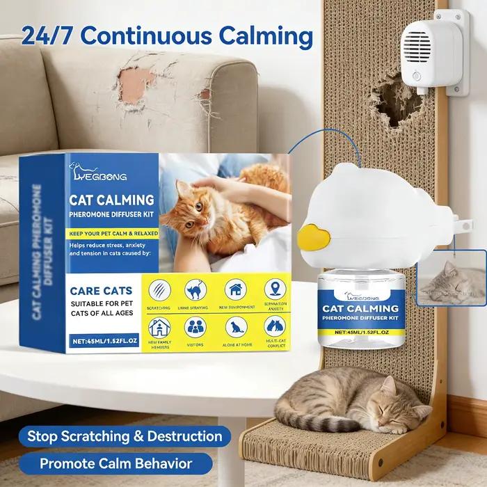 Kit de diffuseur de phéromone apaisant pour chat, soulage efficacement l'anxiété, aide à la relaxati
