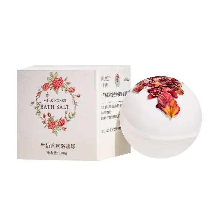 Bombes de bain à fleurs séchées, boules de sel, extrait de Rose, huiles essentielles, hydratant, pea