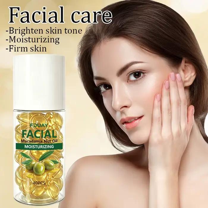 Capsules d'huile pour le visage à la noix de macadamia pour une peau douce et éclatante, hydratation