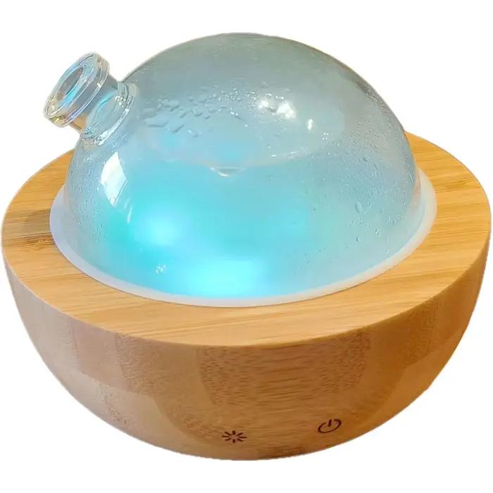 Diffuseur d'huiles essentielles en verre avec base en bois véritable, diffuseur d'aromathérapie ultr