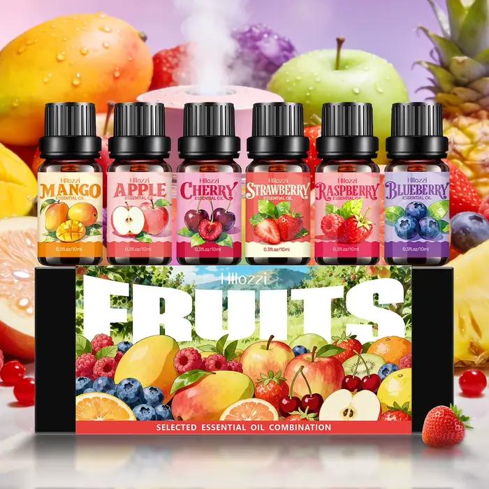 Ensemble d'huiles essentielles aux fruits, avec une variété de parfums de fruits colorés, adapté à t