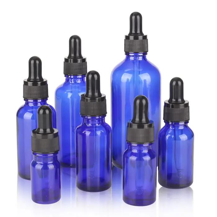 6/12/24 pièces 5 ml 10 ml 15 20 ml 30 ml 50 ml 100 ml flacons compte-gouttes en verre bleu avec Pipe