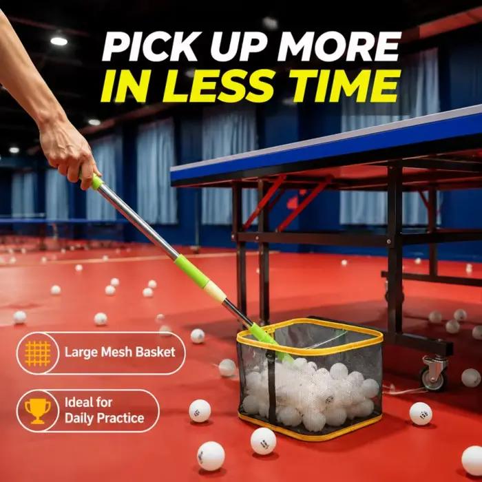 Ramasseur de balles de pickleball et de tennis de table portable, extensible, avec rouleau télescopique et panier à ressort multi-angle