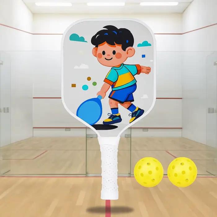 Ensemble de Pickleball pour enfants de dessin animé, raquettes de Pickleball colorées et durables pour enfants, 2 balles, poignée antidérapante