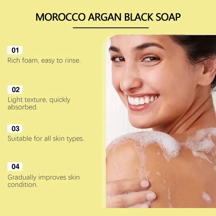 180g Savon noir à l'argan marocain Nettoyage en profondeur et hydratant longue durée Exfoliation douce et peau lisse