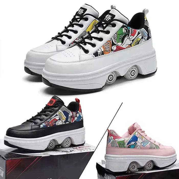 Chaussures de patin à roulettes à déformation, patins professionnels à double roue, parkour extérieur, baskets déformées avec 4 roues, cadeau