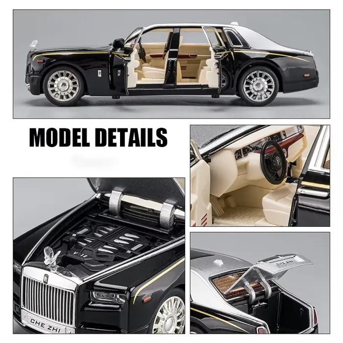 Modèle de voiture Rolls Royce Phantom Mansory en alliage moulé sous pression et véhicules jouets, son et lumière, arrière nervuré, cadeaux pour enfants, 1:24
