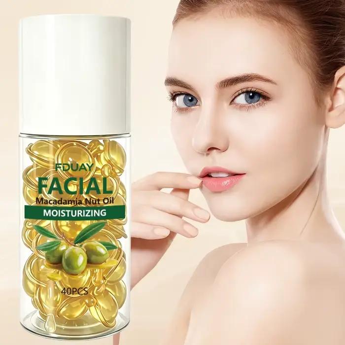 Capsules d'huile pour le visage à la noix de macadamia pour une peau douce et éclatante, hydratation longue durée, réparateur pour peaux rugueuses, peau souple