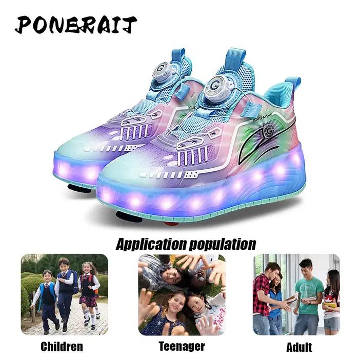 Patins à roulettes à 2 roues pour femmes et filles, baskets à roulettes rétractables, chaussures de sport de patinage pour enfants, adaptés aux touristes, mode