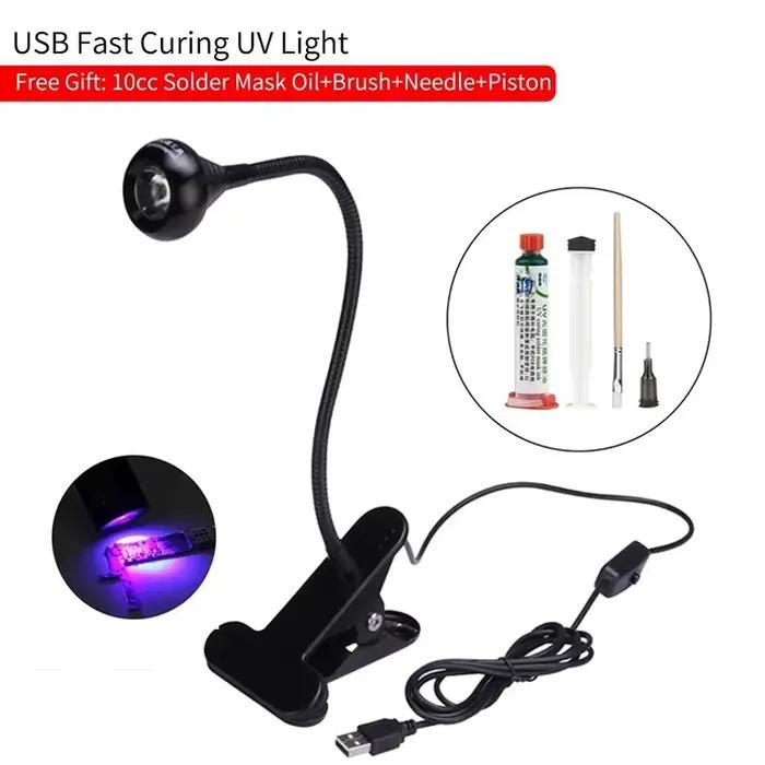 Masque de soudure au polymérisation UV à l'huile verte, peinture pour prévenir l'arcage corrosif pour outil de réparation de retouche de PCB BGA, brosse douce, aiguille lumineuse LED USB