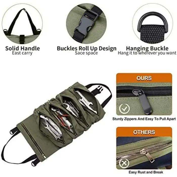 Rouleau de rangement pour outils, Sac à outils enroulable multi-usage, Rouleau pour clés, Organisateur d'outils en toile, Étui de rangement enroulable pour trousse de premiers secours automobile
