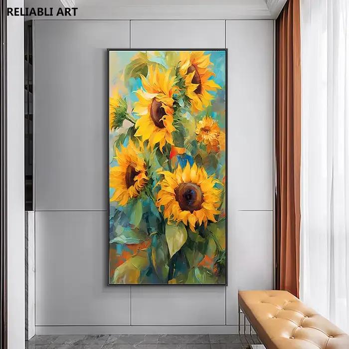 Peinture à l'huile de tournesol, affiche de décoration de salon, toile imprimée, image de fleur d'art mural, décoration de maison Cuadros sans cadre