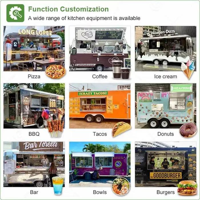 Chariot de nourriture mobile, bar itinérant, remorque à pizza, tente événementielle, camion combiné, stand alimentaire personnalisable