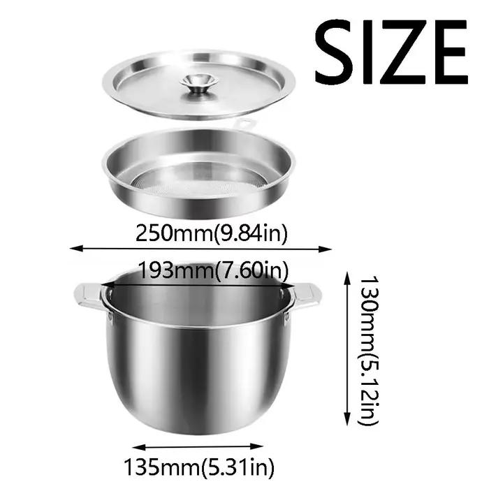 Pot de filtre à huile 3L en acier inoxydable, passoire à saindoux résistante à la chaleur avec couvercle de crépine, boîte d'huile réutilisable en acier inoxydable, outil de cuisine