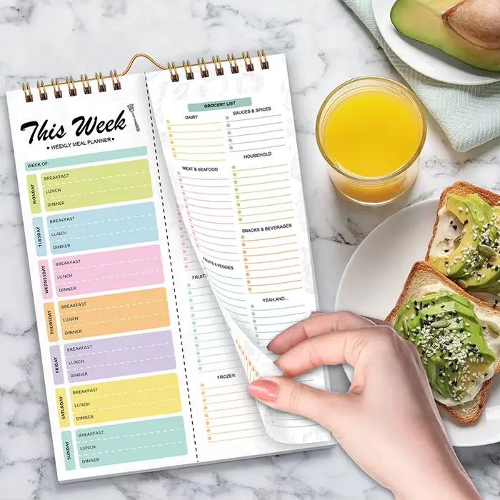 Planificateur de repas hebdomadaire pour petit déjeuner, déjeuner, dîner, avec liste de courses, 52 feuilles, planificateur de repas, Menu alimentaire suspendu pour un style de vie sain
