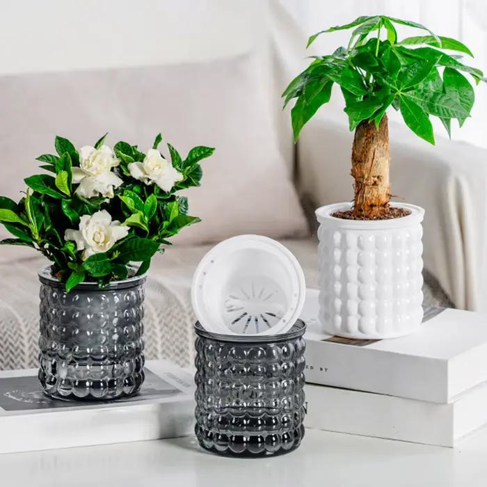 Pot de fleurs hydroponique à arrosage automatique, Pot de fleurs à absorption d'eau automatique, jardinière à arrosage automatique en plastique à Double couche