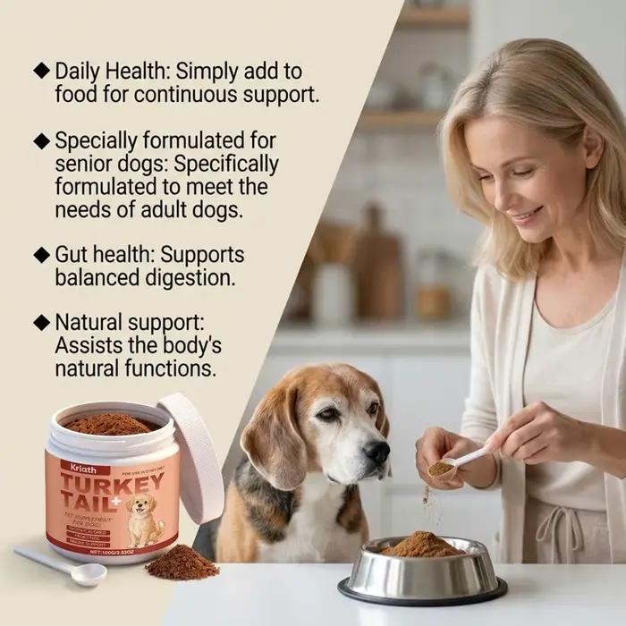 100g Complément alimentaire pour chiens âgés Tarkey Tail, Soin des articulations, Soin intestinal, Soin de la peau, Soutien immunitaire, Probiotiques, Saveur bacon