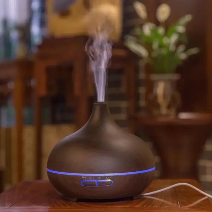 Diffuseur d'huiles essentielles à effet bois avec grande production de brume - Machine d'aromathérapie silencieuse pour