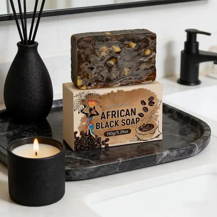 Savon au café noir africain avec beurre de karité, nettoyant en profondeur et hydratant pour le corps, adapté à tous les types de peau