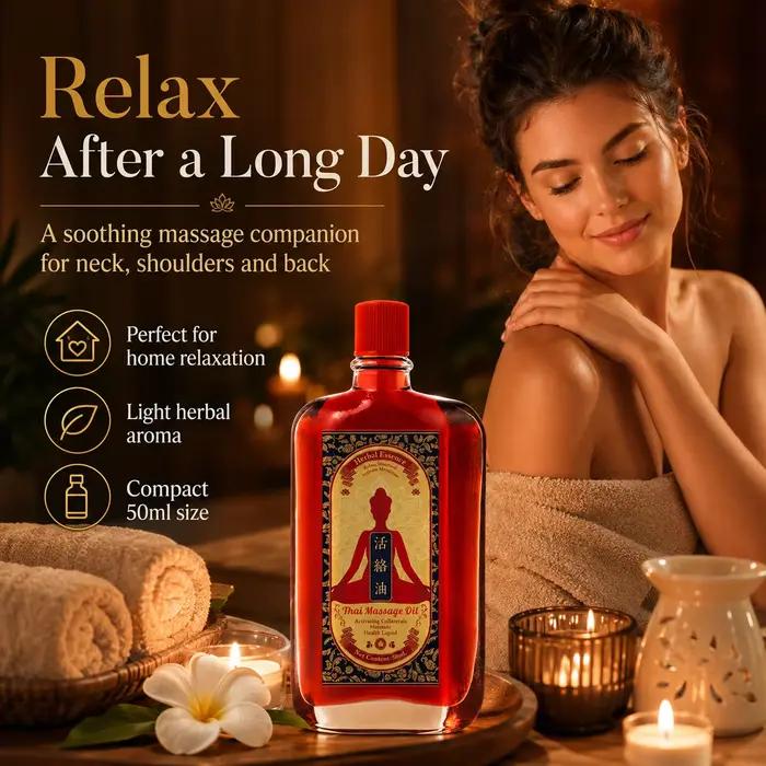 Huile de massage thaïlandaise aux herbes 50 ml, huile corporelle naturelle relaxante pour le cou, les épaules, le dos et les jambes, usage quotidien, maison et voyage