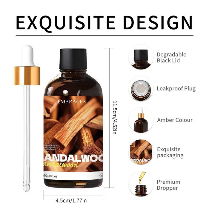 Huile essentielle de bois de santal 100 ml, huiles essentielles de qualité supérieure, huile végétale pure et naturelle, cadeau d'aromathérapie
