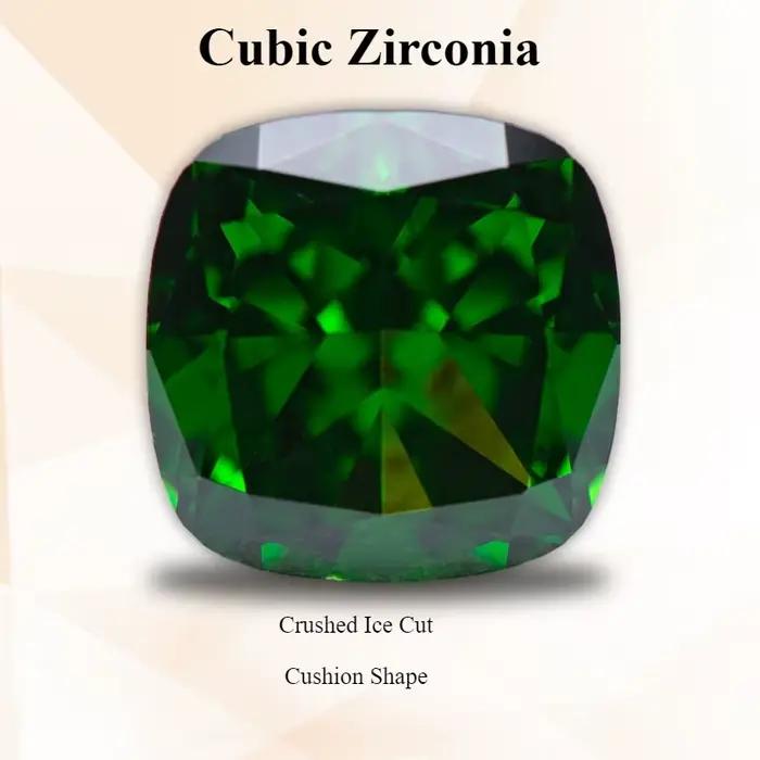 Zircon cubique en forme de coussin vert 4k, coupe de glace pilée, pierre synthétique Cz de laboratoire, qualité extrêmement brillante, fabrication de bijoux pour femmes