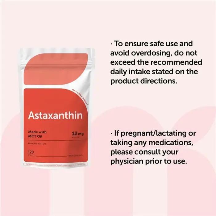 Astaxanthine 12 mg avec huile MCT, complément antioxydant premium à base d'astaxanthine, soutient la vision, le système immunitaire et le bien-être général