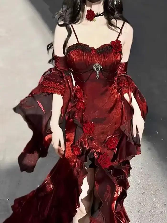 Robe Rose rouge robe sirène Lolita déesse élégante robe de cérémonie adulte Lolita jupe