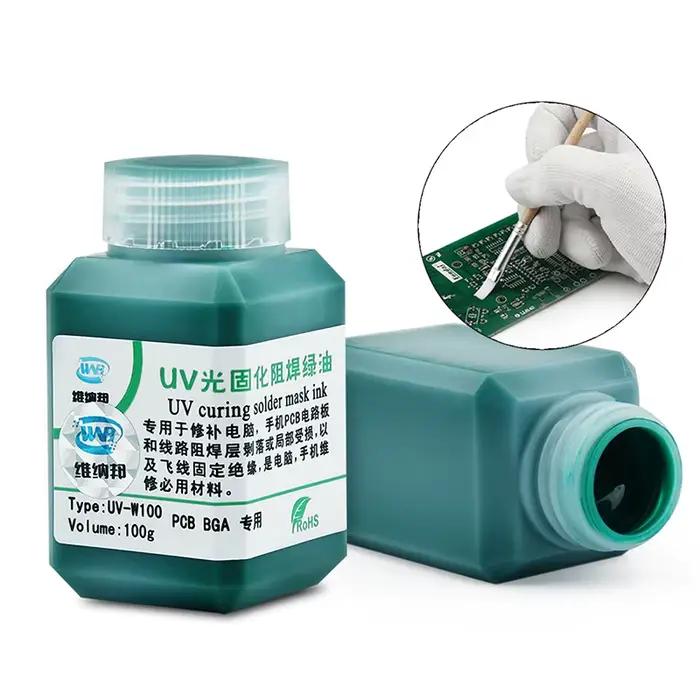 Masque de soudure au polymérisation UV à l'huile verte, peinture pour prévenir l'arcage corrosif pour outil de réparation de retouche de PCB BGA, brosse douce, aiguille lumineuse LED USB