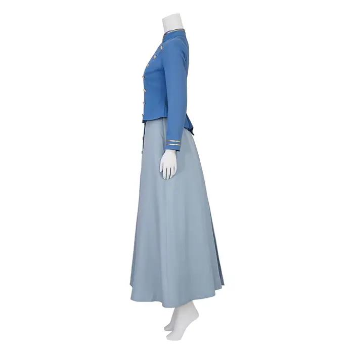Costume de cosplay Enola Holmes, veste militaire bleue à double boutonnage de style victorien pour femmes, jupe longue à manches longues, tenue vintage