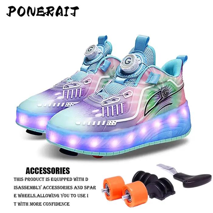 Patins à roulettes à 2 roues pour femmes et filles, baskets à roulettes rétractables, chaussures de sport de patinage pour enfants, adaptés aux touristes, mode