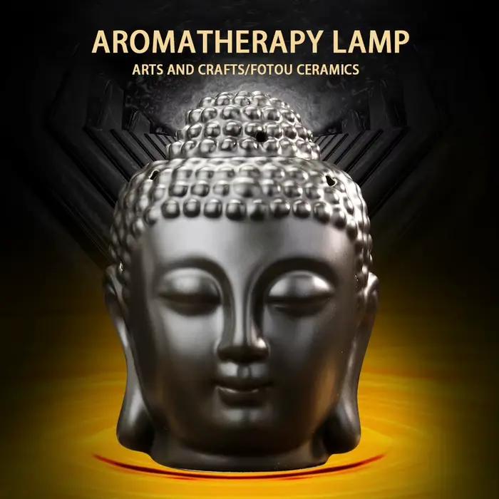 Brûleur d'huile aromatique en céramique en forme de tête de Bouddha
