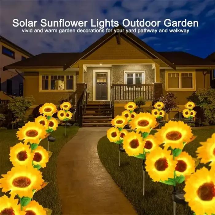 Lampes solaires à insérer au sol en forme de tournesol, lampes LED d'extérieur pour pelouse, jardin, cour et décoration paysagère