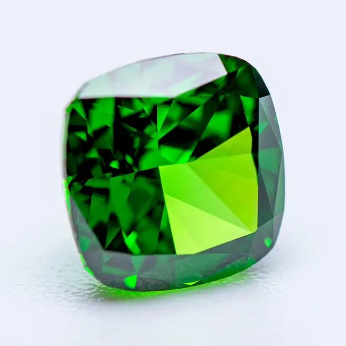 Zircon cubique en forme de coussin vert 4k, coupe de glace pilée, pierre synthétique Cz de laboratoire, qualité extrêmement brillante, fabrication de bijoux pour femmes