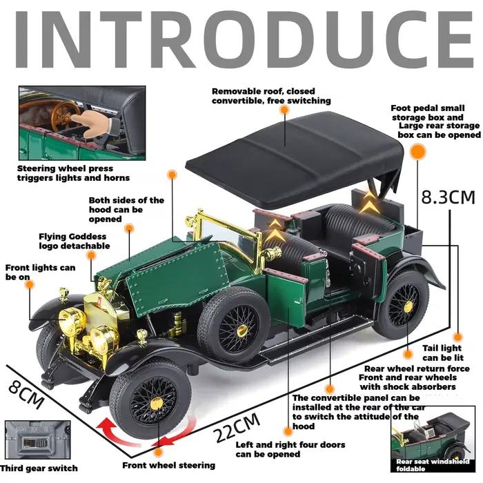 1:24 Rolls Royce Phantom I 1925 De Luxe Classique Rétro Berline En Alliage moulé Sous pression Modèle De Voiture Accueil À La Mode Jouets Ornements Cadeau D'anniversaire