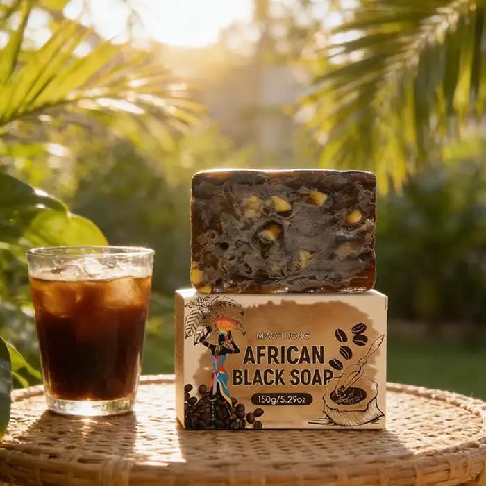 Savon au café noir africain avec beurre de karité, nettoyant en profondeur et hydratant pour le corps, adapté à tous les types de peau