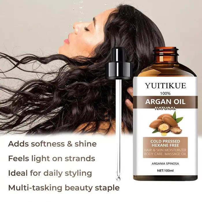 Huile d'Argan Naturelle Pressée à Froid YUITIKUE Sans Hexane Hydratant pour Cheveux et Peau