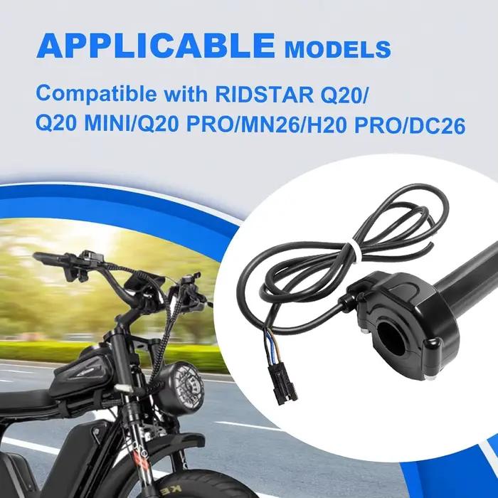 Poignée de gaz à rotation complète avec roulement à billes et allumage à clé pour vélo électrique tout-terrain Ridstar Q20/Q20 PRO