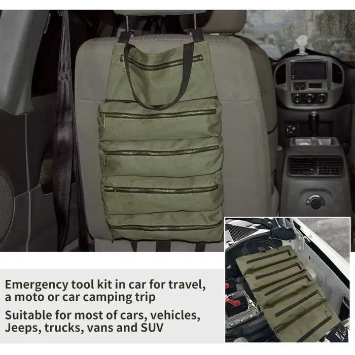 Rouleau de rangement pour outils, Sac à outils enroulable multi-usage, Rouleau pour clés, Organisateur d'outils en toile, Étui de rangement enroulable pour trousse de premiers secours automobile