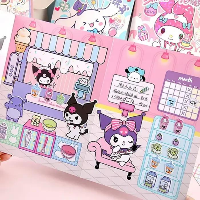 Sanrio Quiet Book Bubble Hello Kitty Cinnamoroll Kuromi My Melody Pochacco Jouet de dessin animé Livre d'autocollants de paysage Jouets