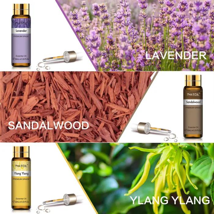 PHATOIL Ensemble de 9 Huiles Essentielles - 10ml Lavande Eucalyptus Vanille Menthe Poivrée Bois de Santal Citronnelle Citronnelle Huiles de Bergamote