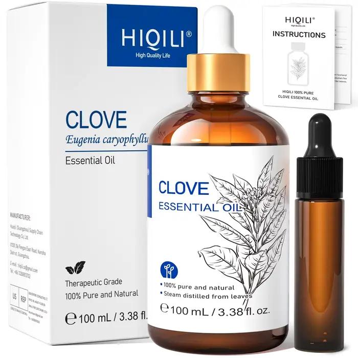 HIQILI Huile essentielle de clou de girofle multi-capacités 10/30/100 ml, Huile essentielle de clou de girofle 100 % naturelle, pour humidificateur/diffuseur, bougie DIY, clou de girofle
