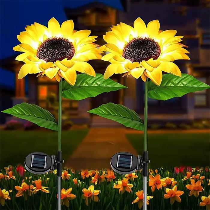 Lampes solaires à insérer au sol en forme de tournesol, lampes LED d'extérieur pour pelouse, jardin, cour et décoration paysagère