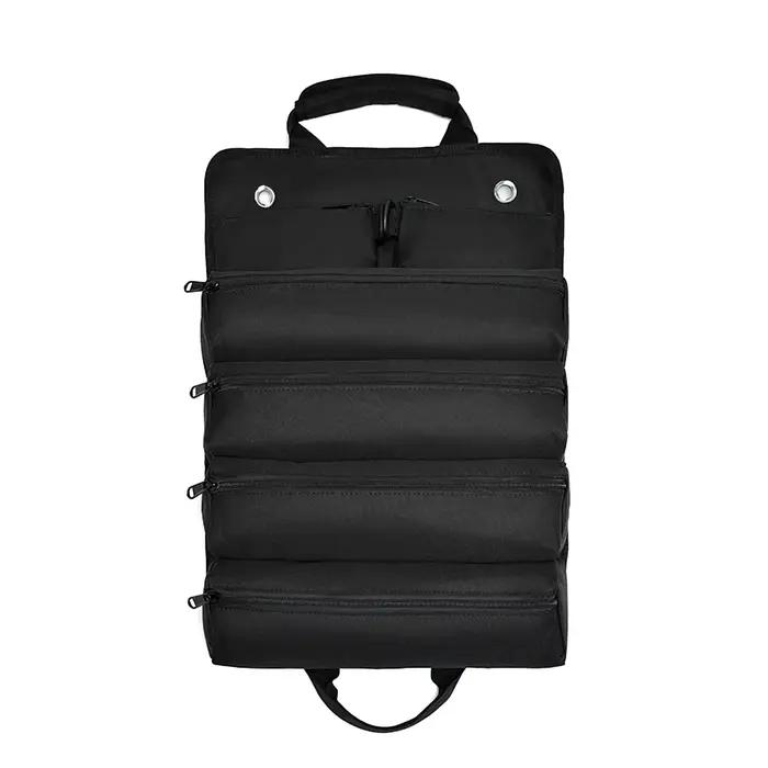 Sac de rangement pour outils enroulable, 6 poches intérieures avec 4 compartiments zippés et 2 pochettes amovibles, sac de rangement portable en toile