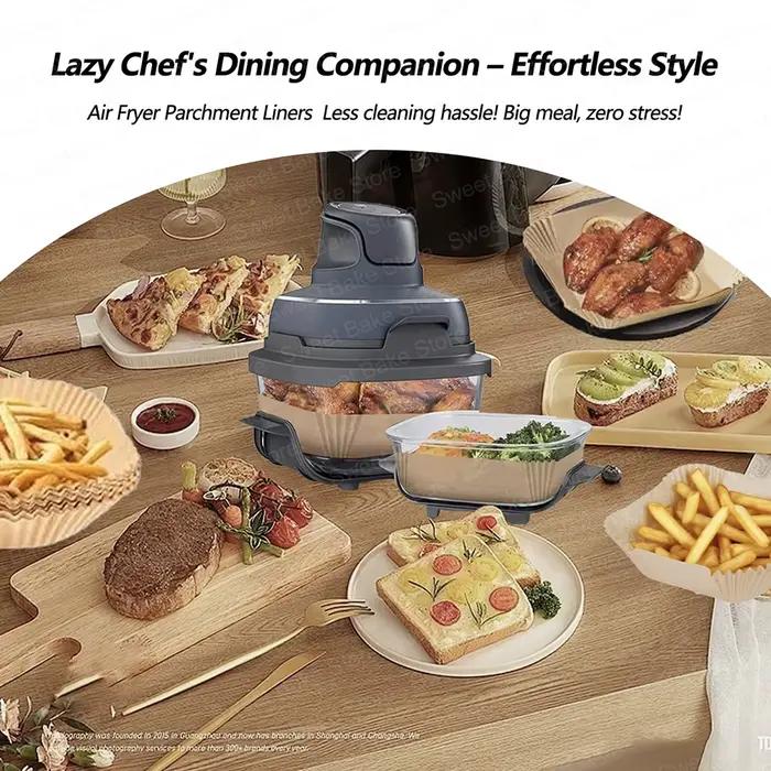 Feuilles de papier sulfurisé carrées jetables pour friteuse à air, compatibles avec la friteuse portable en verre 4-en-1 Ninja Crispi, pour contenants de 4QT et 6 tasses